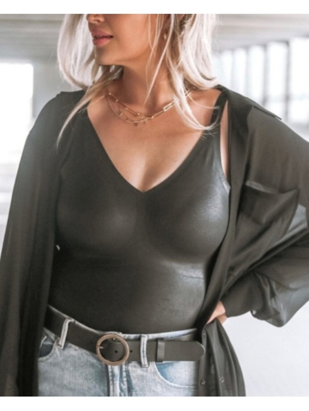 KNIX X THE BIRDS PAPAYA Faux Leather Bodysuit Black Size XXL NWT
